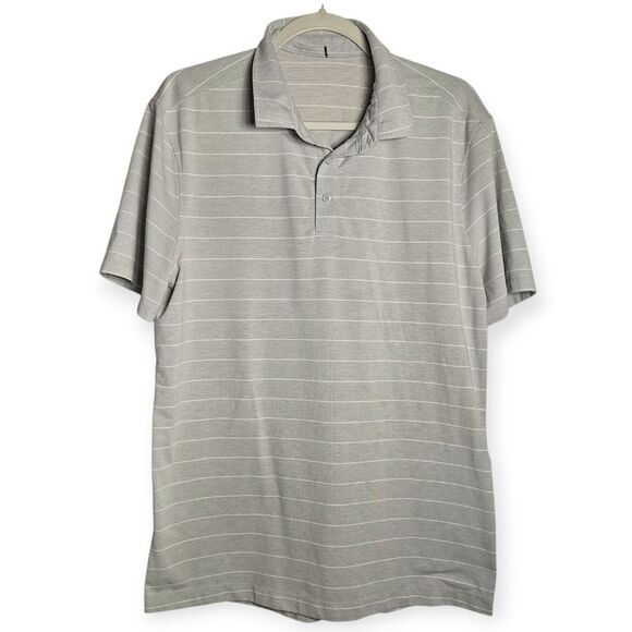 Lululemon Men's Gray Striped Polo Shirt Short Sleeve Lightweight Casual Large - Picture 1 of 5